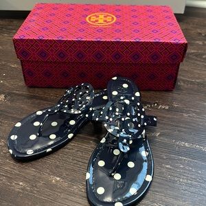 Tory Burch Polka Dot Navy Miller Sandals 8